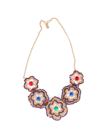 Crochet Necklace with 5 Flowers